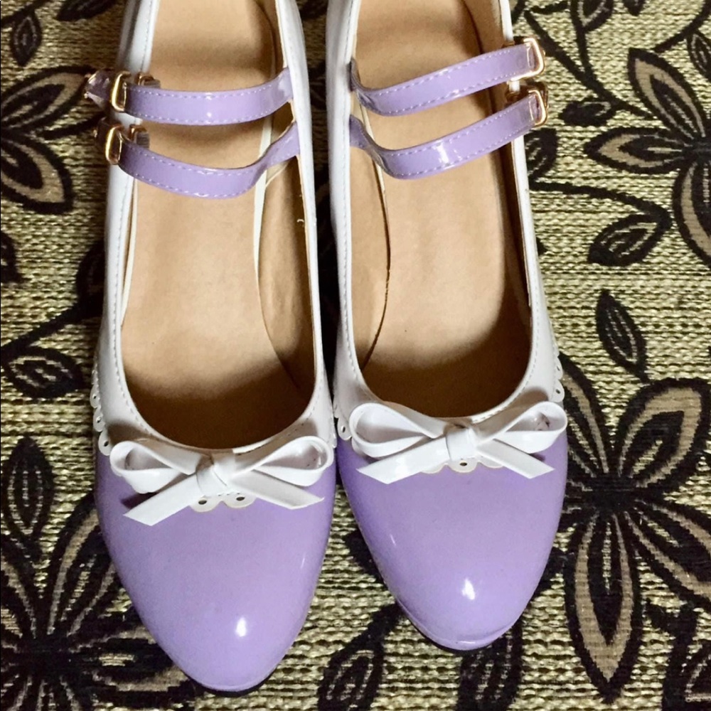 ❤️ NEW Vintage Heels Shoes Purple White - Picture 2 of 6